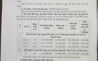 Thông báo đấu giá quyền sự dụng đất trên địa bàn xã Phù Lưu, xã Thạch Kim, huyên Lộc Hà,