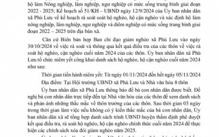 xã Phù Lưu thông báo về niêm yết danh sách hộ nghèo, cận nghèo cuối năm 2024 theo chuẩn nghèo giai đoạn 2022 - 2025